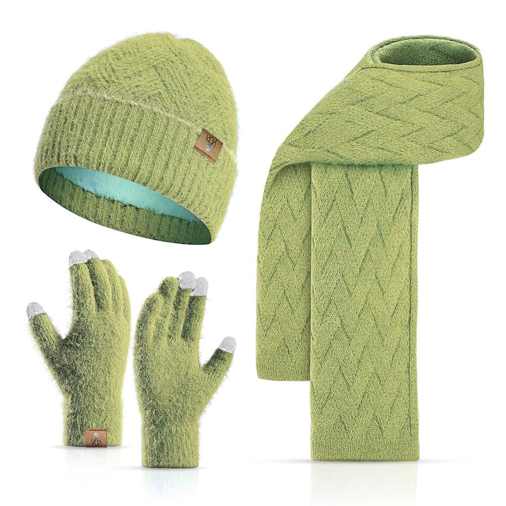 7315 Winter Knit Hat Beanie Scarf with Touch Screen Gloves Set Skull Caps